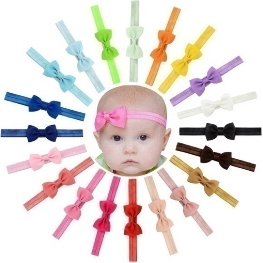 Baby Head Band | Elastic with Bows | Set of 10
